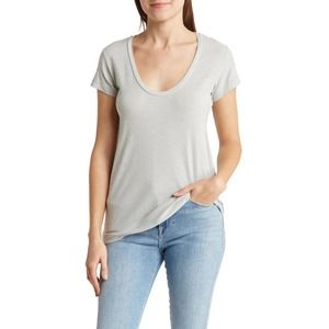James Perse Women's Cotton Modal Slub Deep Scoop V Neck Tee T-Shirt Light Grey